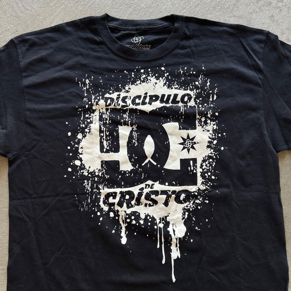 Vintage Xtomorphosis Discipulo De Cristo Shirt Size XL Black Y2K DC Logo Parody - Picture 4 of 6